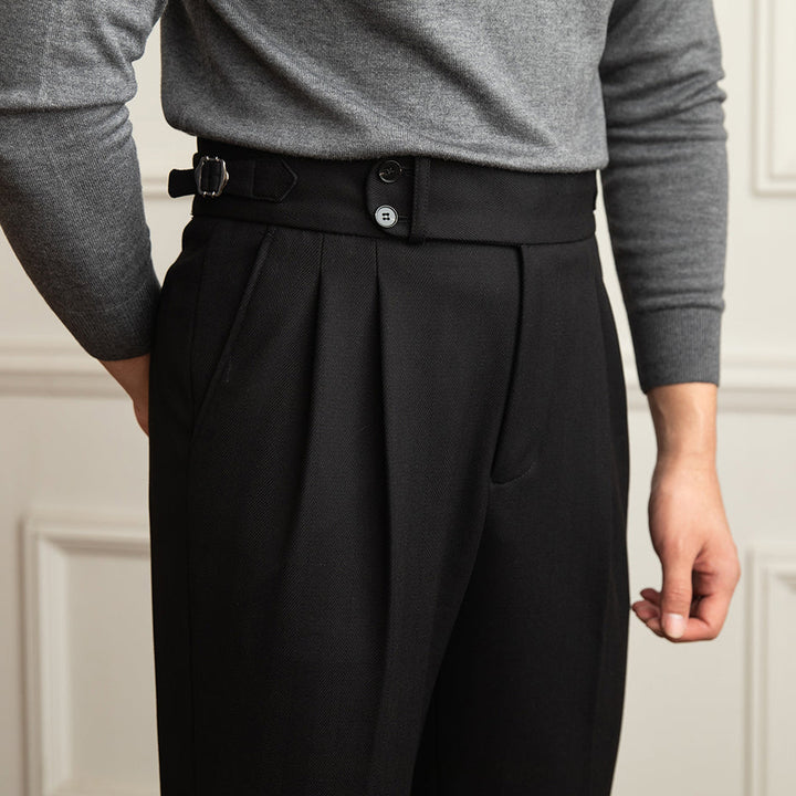Trousers | High Waist | Pleated Wool | Herringbone Weave | Straight Fit