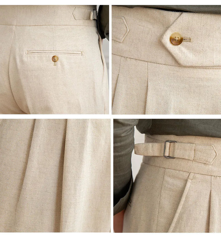 Trousers | High Waist | Cotton Linen Blend | Straight Fit