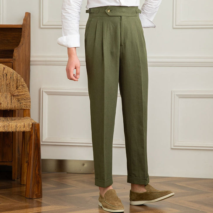 Trousers | High Waist | Cotton Linen Blend | Straight Fit