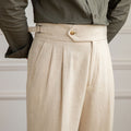Trousers | High Waist | Cotton Linen Blend | Straight Fit