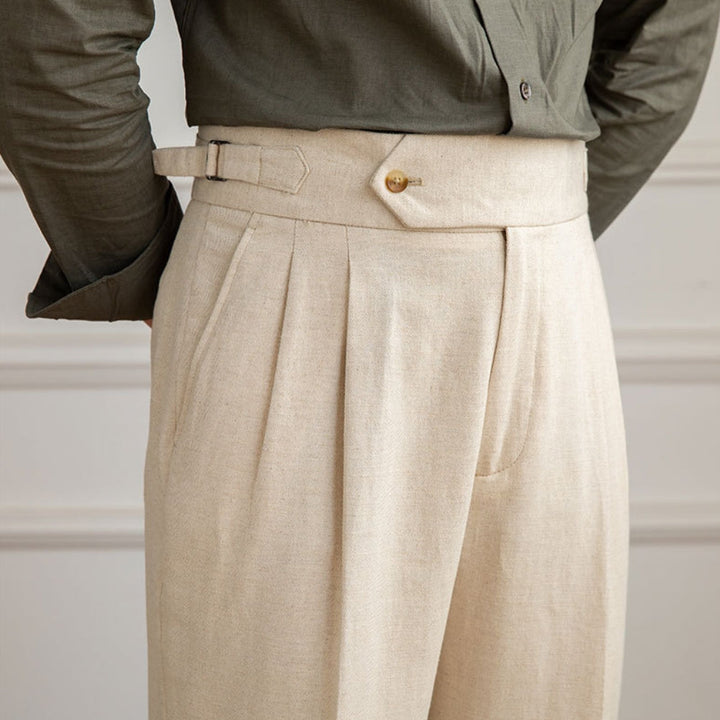 Trousers | High Waist | Cotton Linen Blend | Straight Fit
