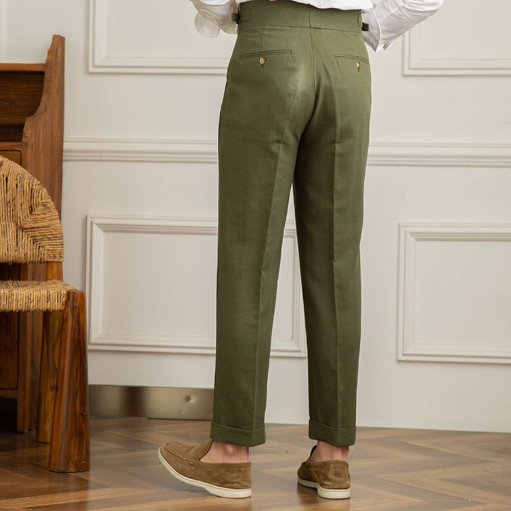 Trousers | High Waist | Cotton Linen Blend | Straight Fit