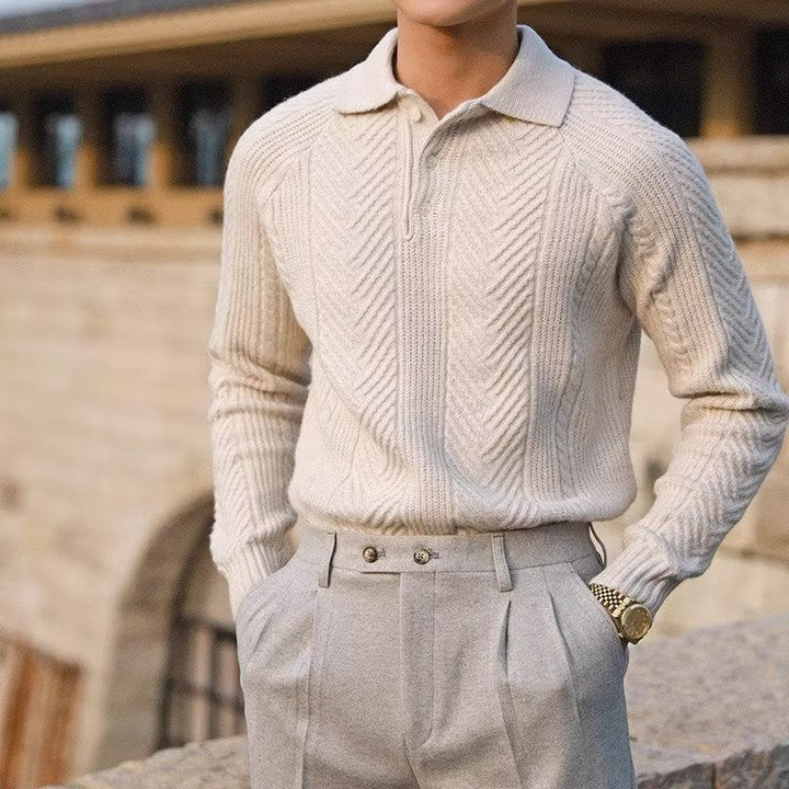 Polo Sweater | Textured Knit | Turn-Down Collar
