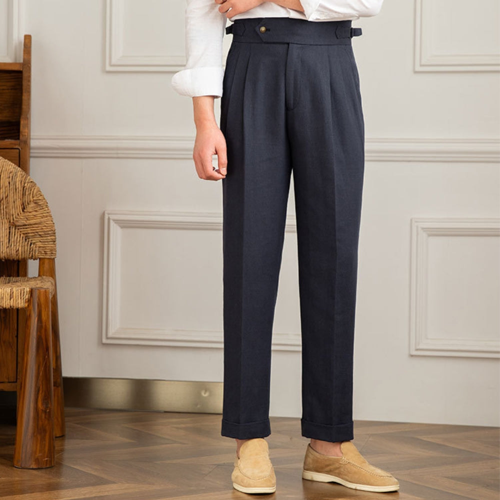 Trousers | High Waist | Cotton Linen Blend | Straight Fit