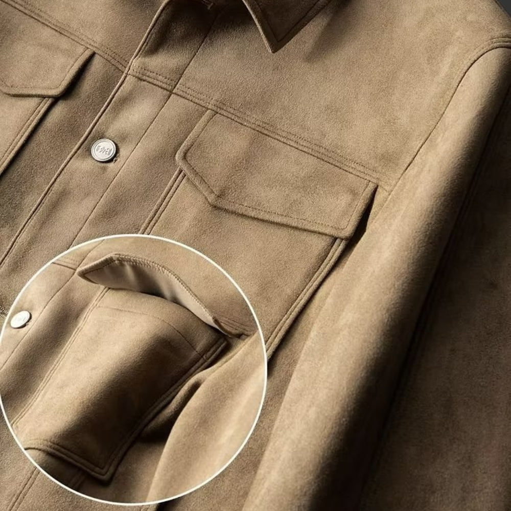 Suede Effect Jacket | Slim Fit with Lapel Collar