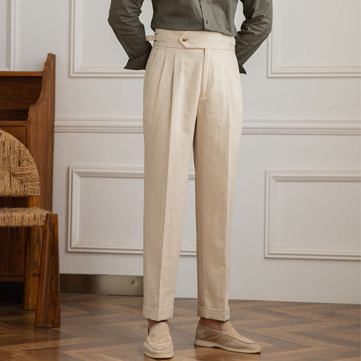 Trousers | High Waist | Cotton Linen Blend | Straight Fit