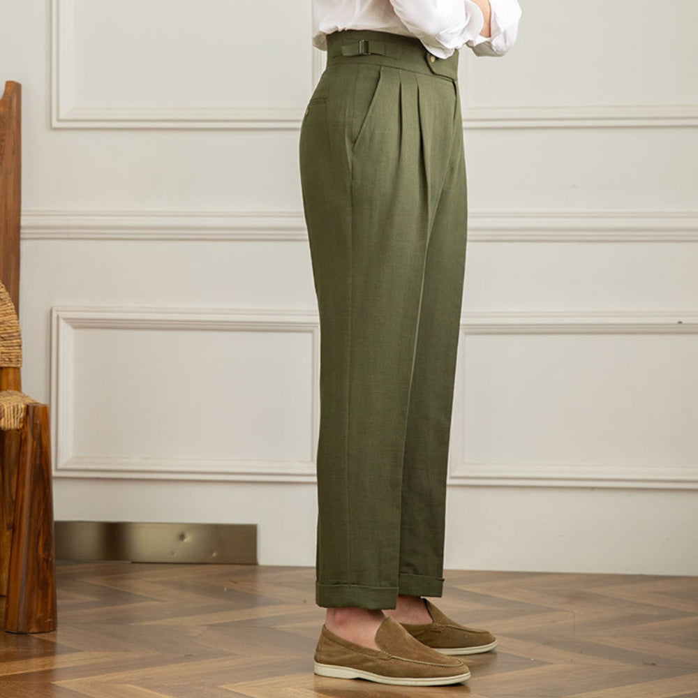 Trousers | High Waist | Cotton Linen Blend | Straight Fit
