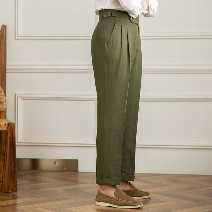 Trousers | High Waist | Cotton Linen Blend | Straight Fit