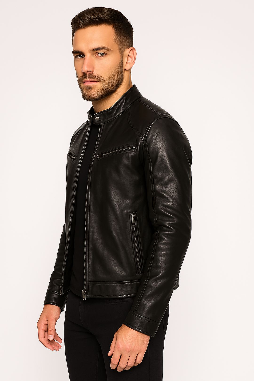 Biker Jacket | Faux Leather | Zip Closure | Stand Collar