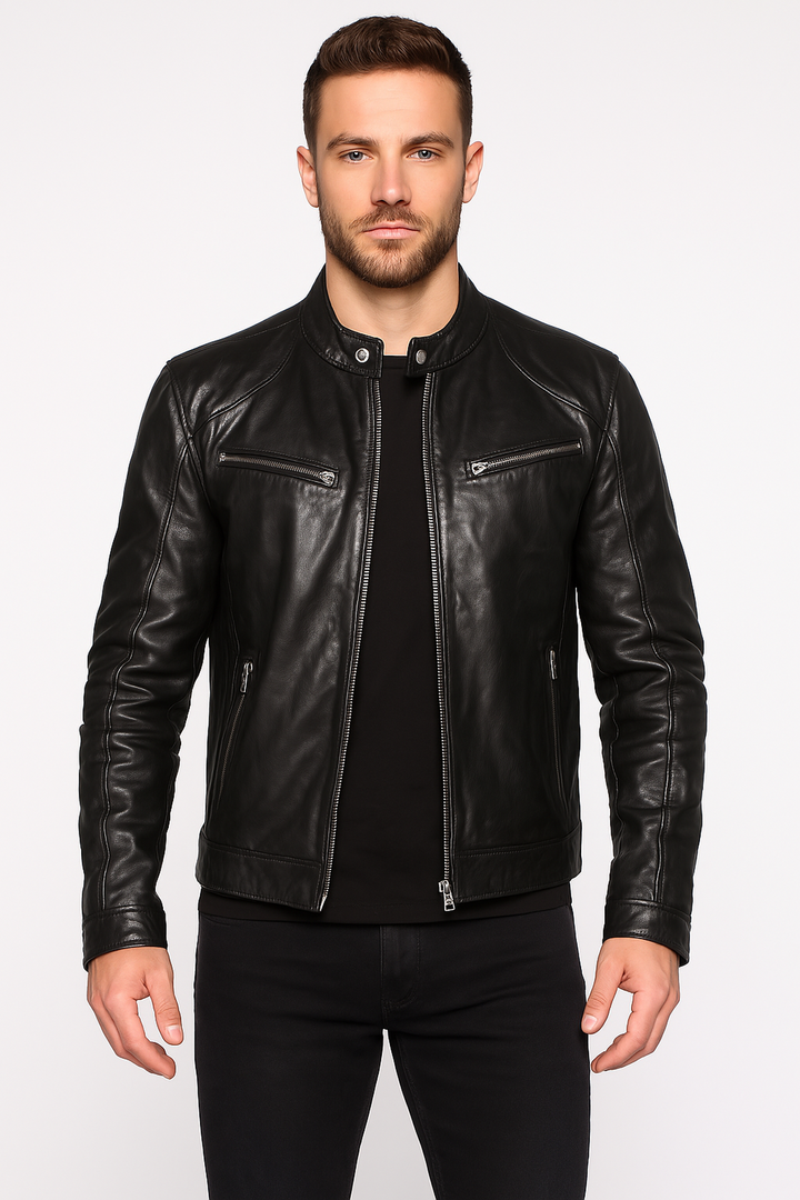 Biker Jacket | Faux Leather | Zip Closure | Stand Collar