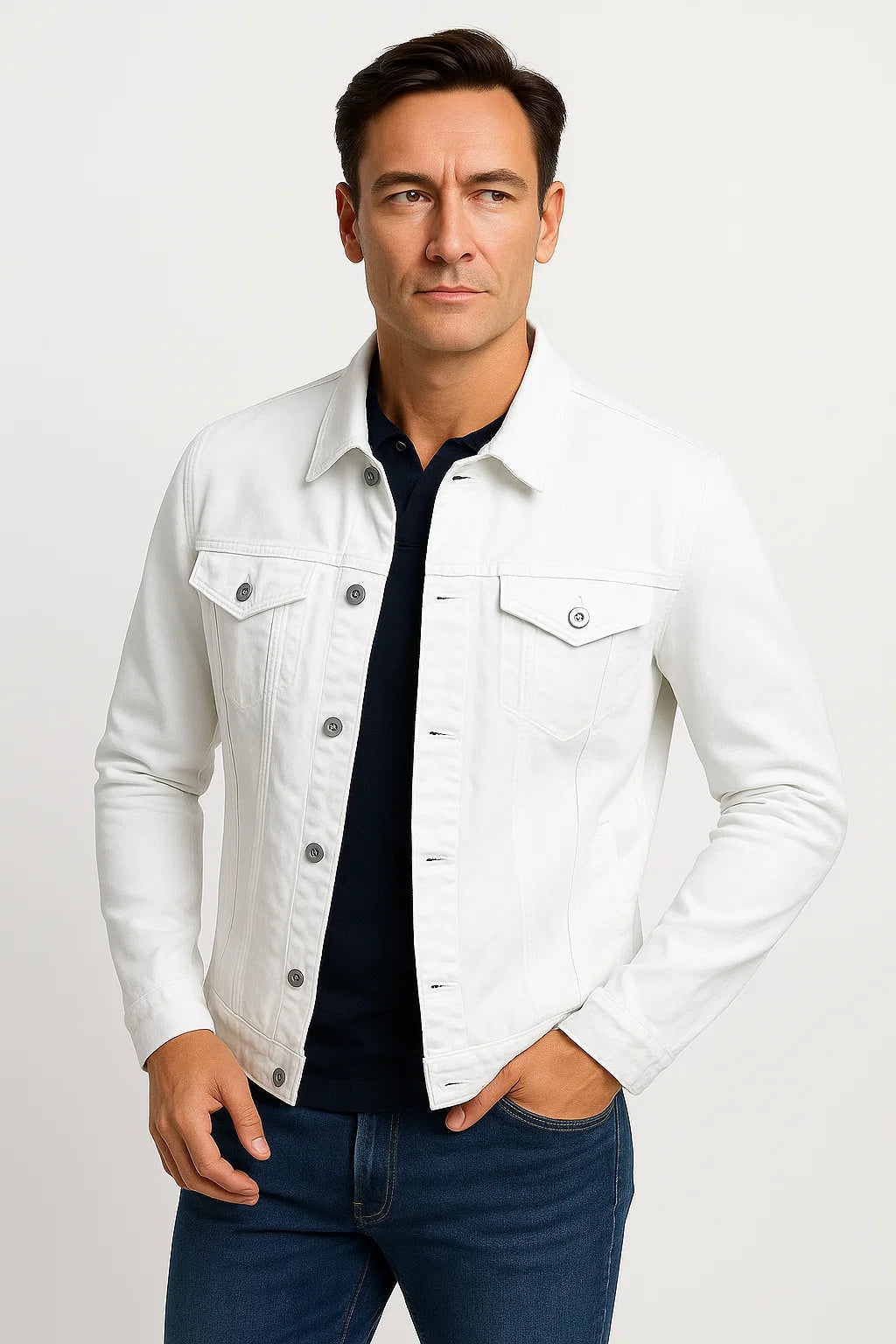 Cotton Blend Denim Jacket | Smart-Casual Regular Fit
