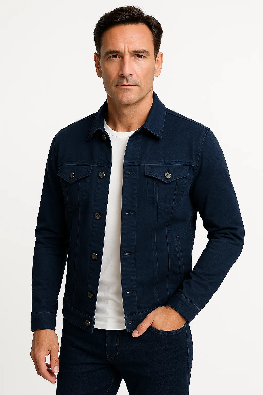 Cotton Blend Denim Jacket | Smart-Casual Regular Fit