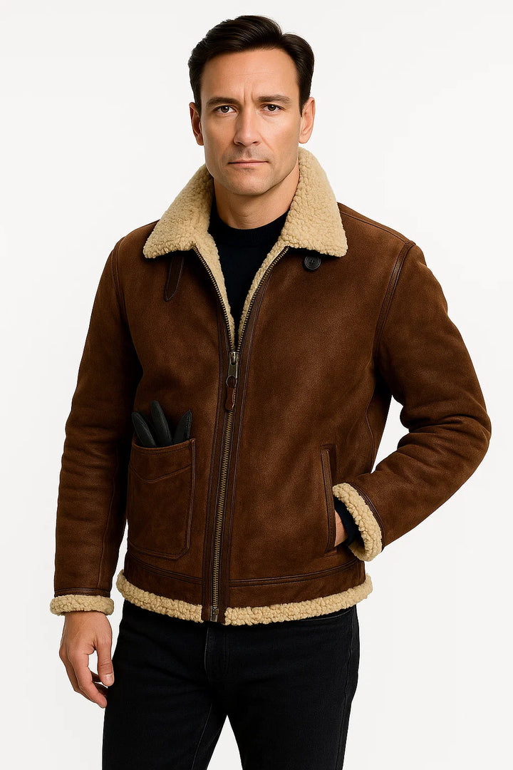 Shearling Leather Jacket | Brown Sheepskin Wool Lining