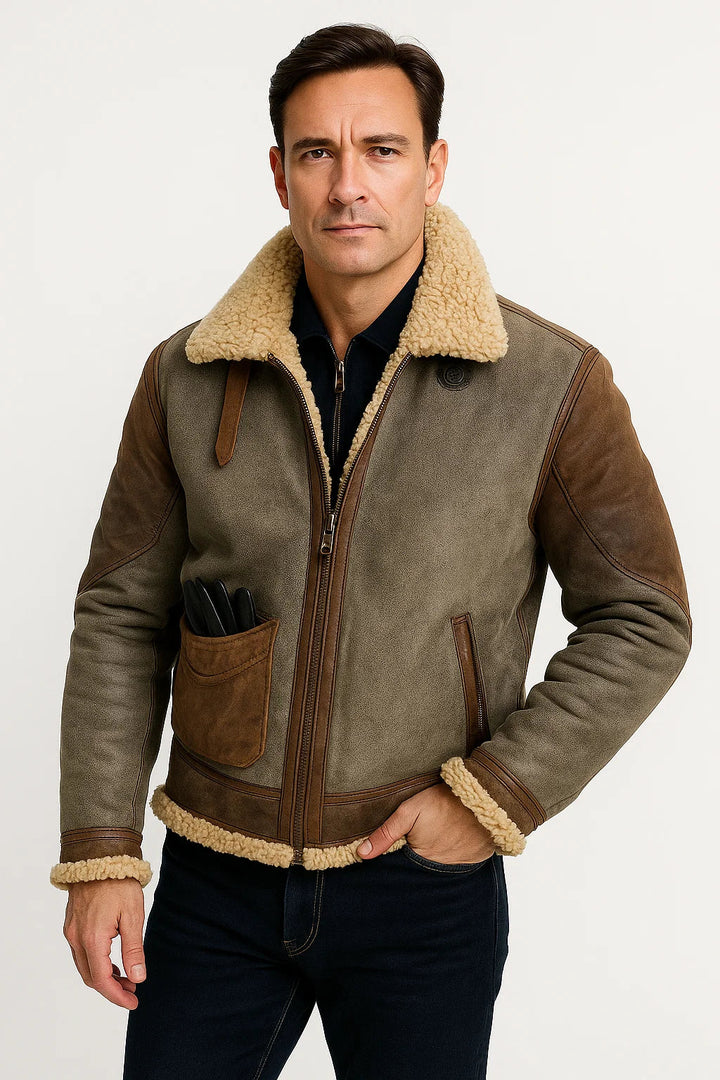 Shearling Leather Jacket | Brown Sheepskin Wool Lining