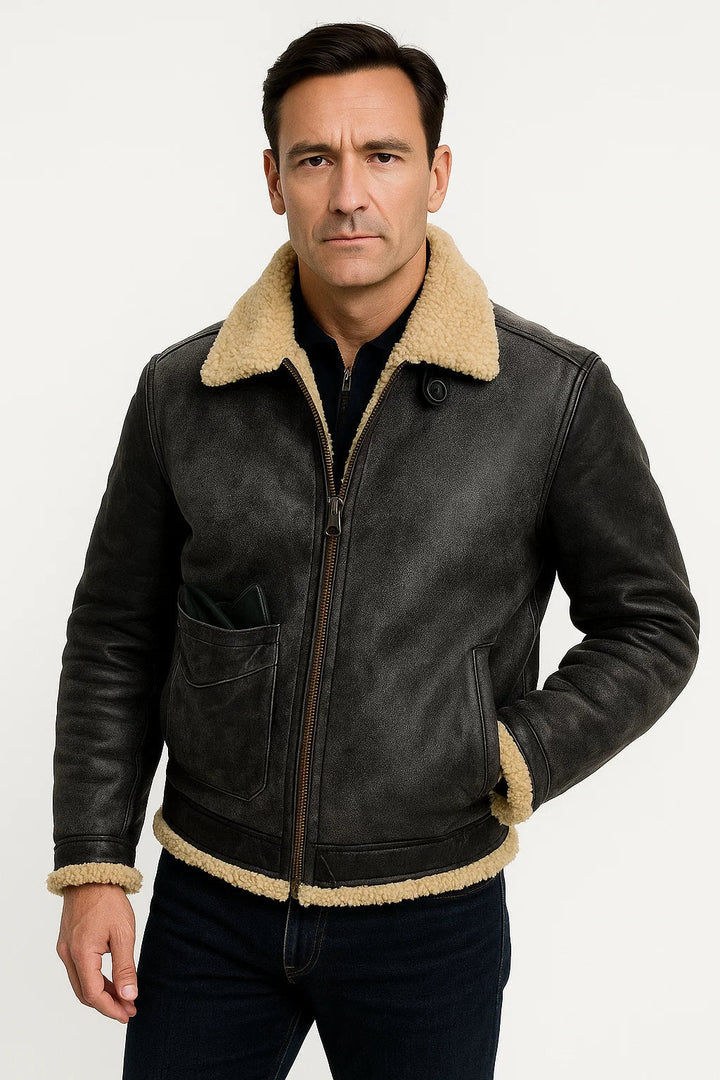 Shearling Leather Jacket | Brown Sheepskin Wool Lining