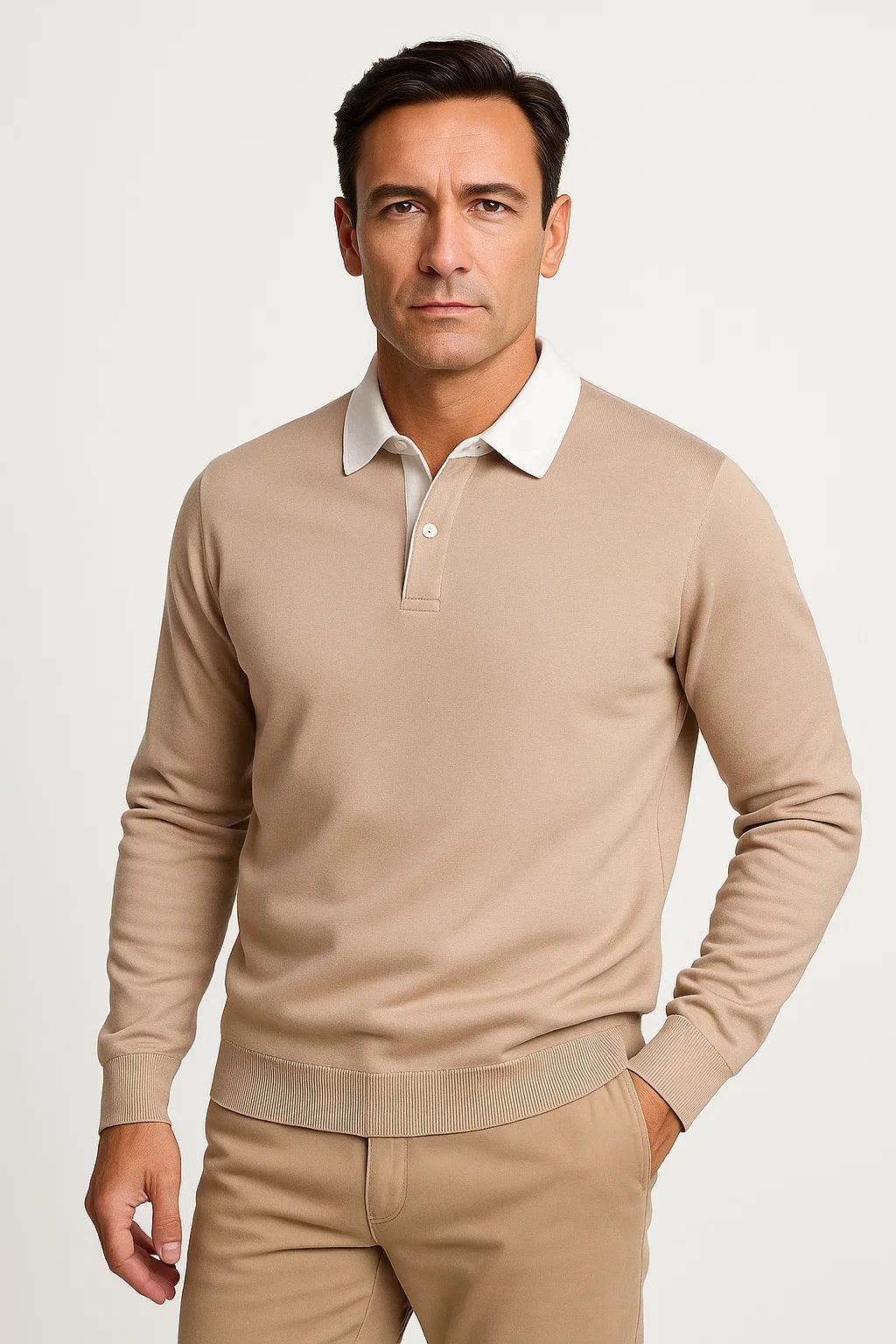 Knit Polo Shirt | Contrast Collar & Quarter Button Placket