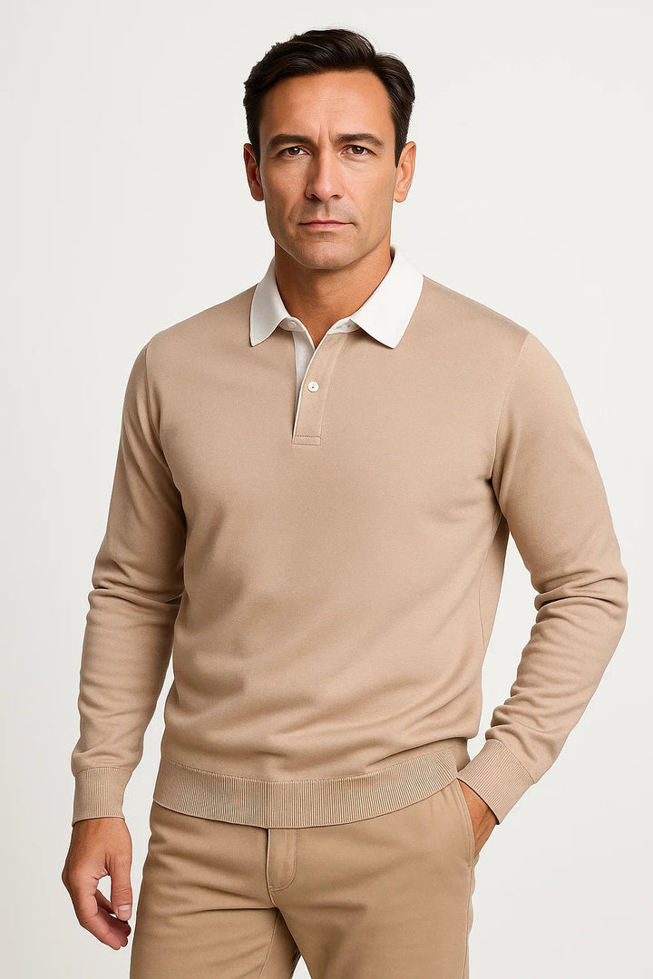 Knit Polo Shirt | Contrast Collar & Quarter Button Placket