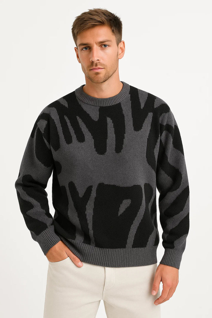 Knit Sweater | Abstract Pattern Crew Neck