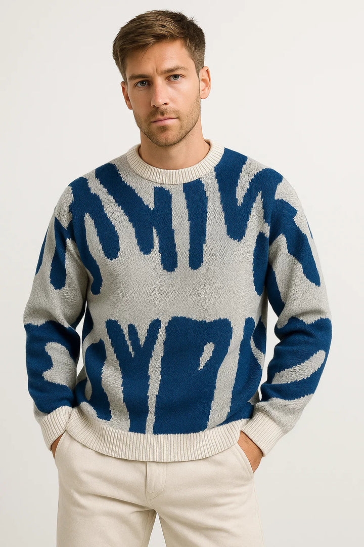 Knit Sweater | Abstract Pattern Crew Neck