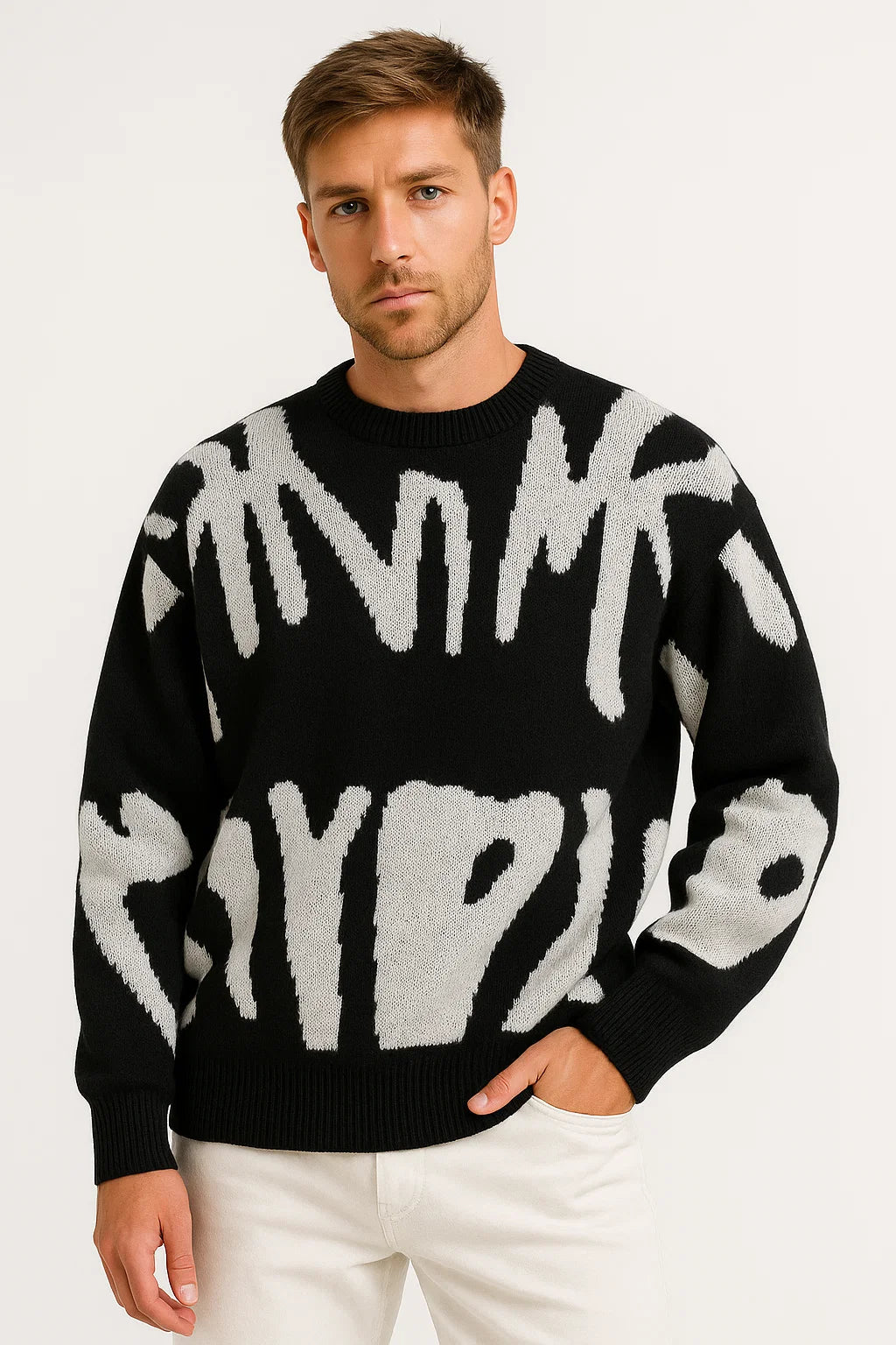 Knit Sweater | Abstract Pattern Crew Neck