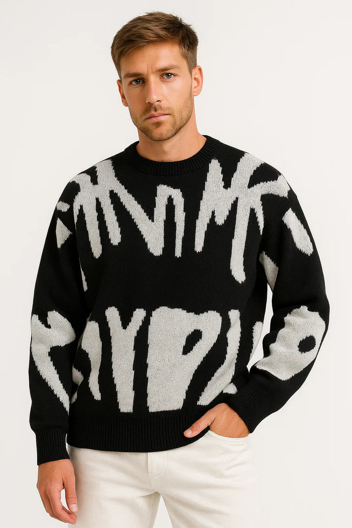 Knit Sweater | Abstract Pattern Crew Neck