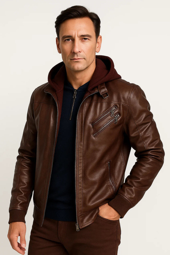 Men's PU Leather Jacket | Detachable Hood | Moto-Inspired Fit