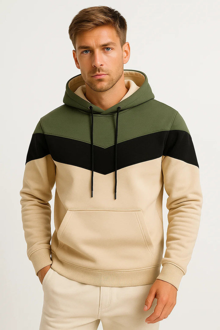 Hoodie | Tricolour Casual Relaxed Fit with Chevron Design
