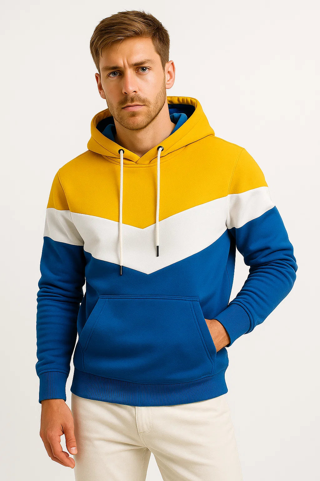 Hoodie | Tricolour Casual Relaxed Fit with Chevron Design