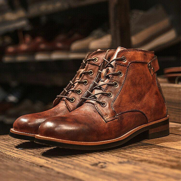 Men’s Lace-Up Ankle Boots | Leather Look | Durable Sole