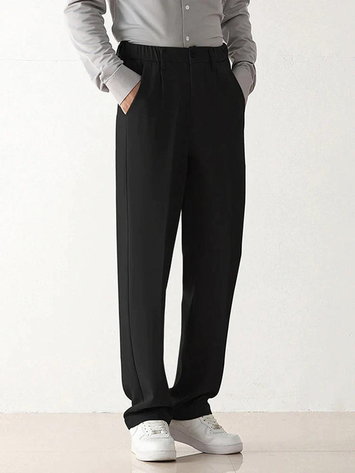 Draped Wide Leg Trousers | Stretch Blend | Zipper Fly | Regular Rise