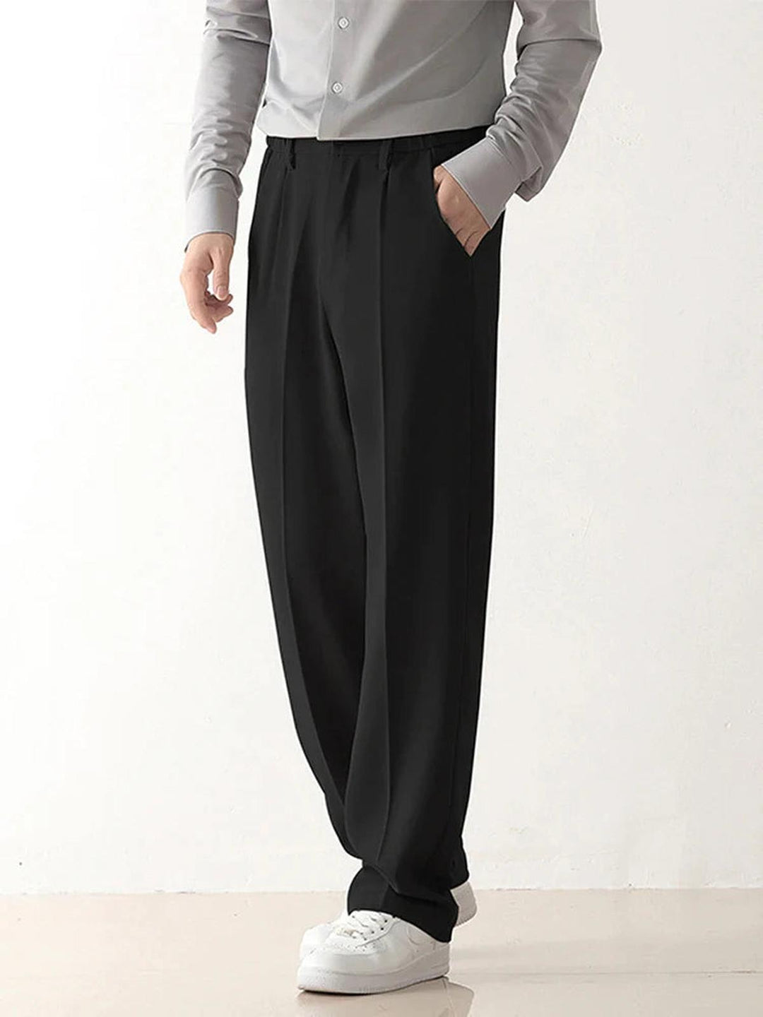 Draped Wide Leg Trousers | Stretch Blend | Zipper Fly | Regular Rise