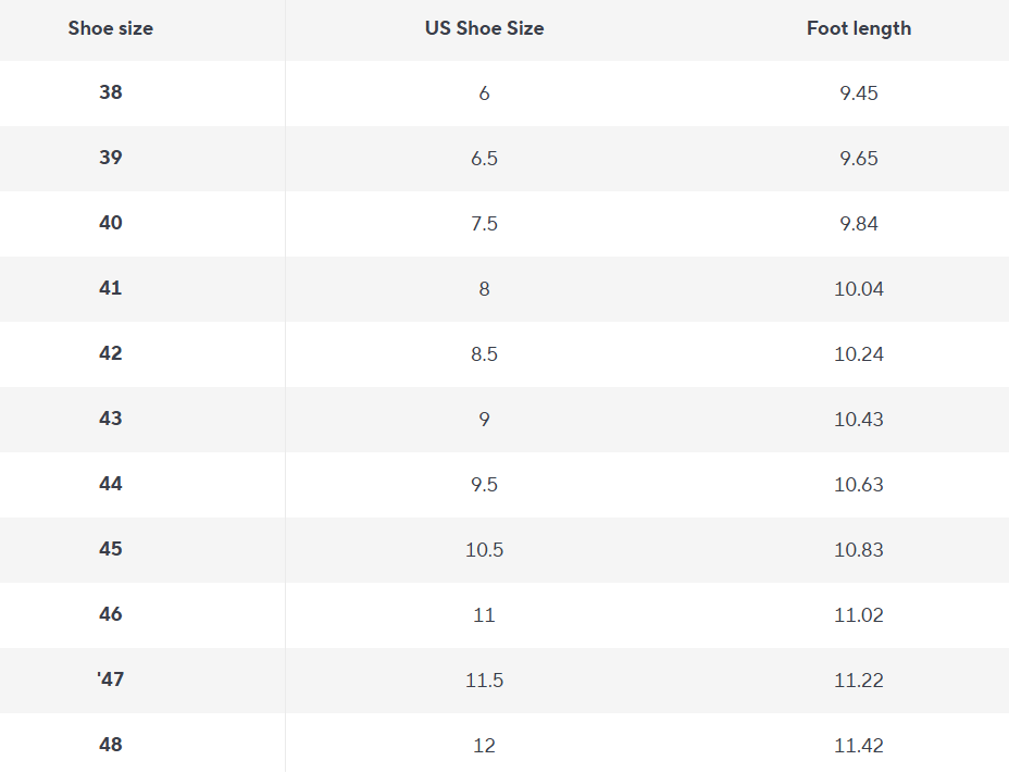 Leather Loafers | Slip-On Penny Style | The Core Collection - Size Chart