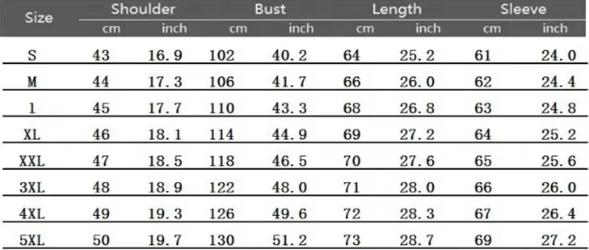 Biker Jacket | Faux Leather | Zip Closure | Stand Collar - Size Chart