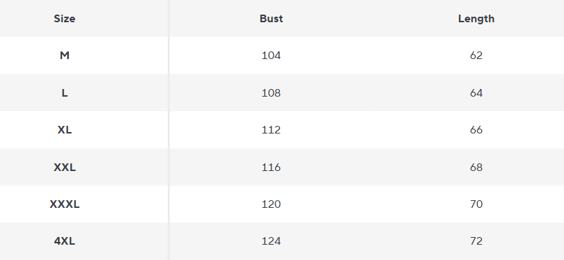 Puffer Vest | Lightweight Quilted Gilet - Size Chart