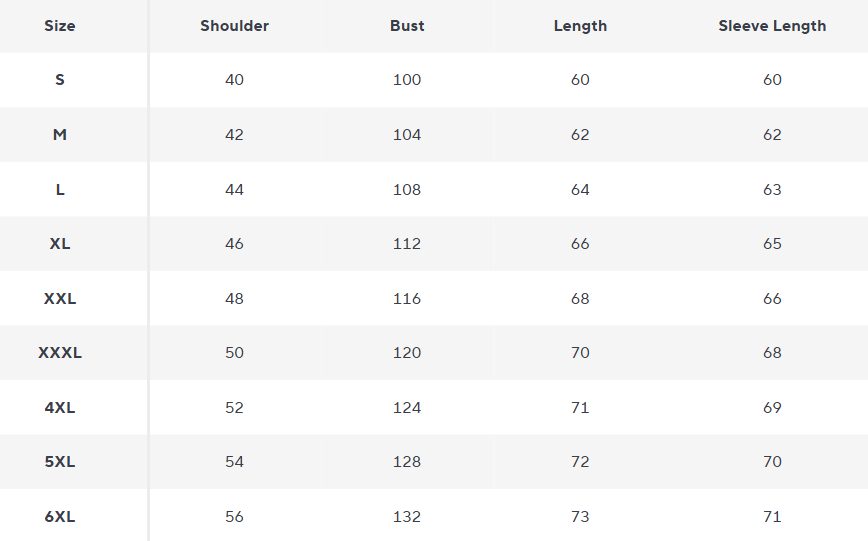 Denim Jacket | Fleece Lined Winter Overshirt - Size Chart