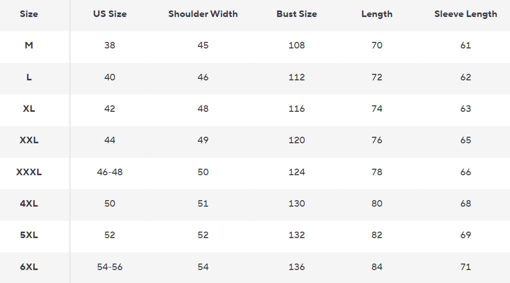 Technical Parka | Water-Resistant Hooded Outerwear - Size Chart