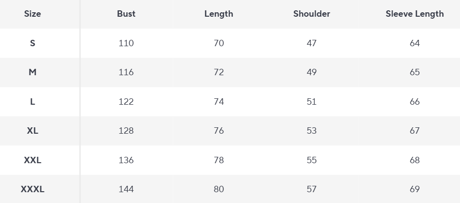 Men's Fleece Hoodie | Zip Detail | The Core Utility Knit - Size Chart