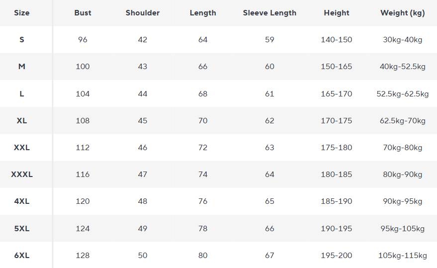 Hooded Puffer Jacket | Quilted Oversized Fit | Winter Insulated - Size Chart