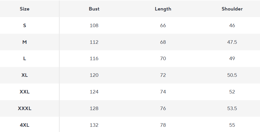 Zip Hoodie | Polka Print | Lightweight Fleece | Regular Fit - Size Chart