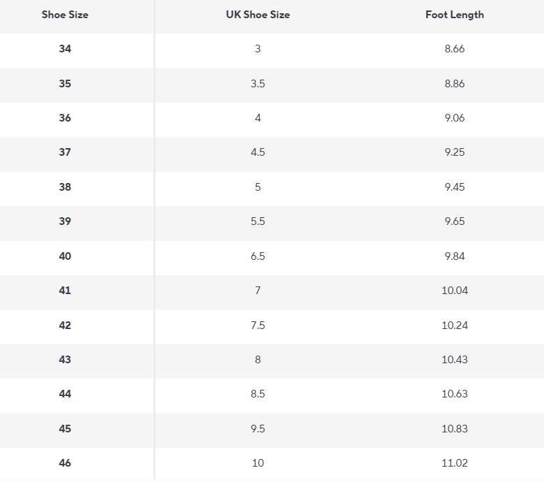 Chelsea Boots | PU Leather | The Core Collection - Size Chart