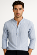 Shirt | Striped Band Collar | Cotton Blend | Long Sleeve