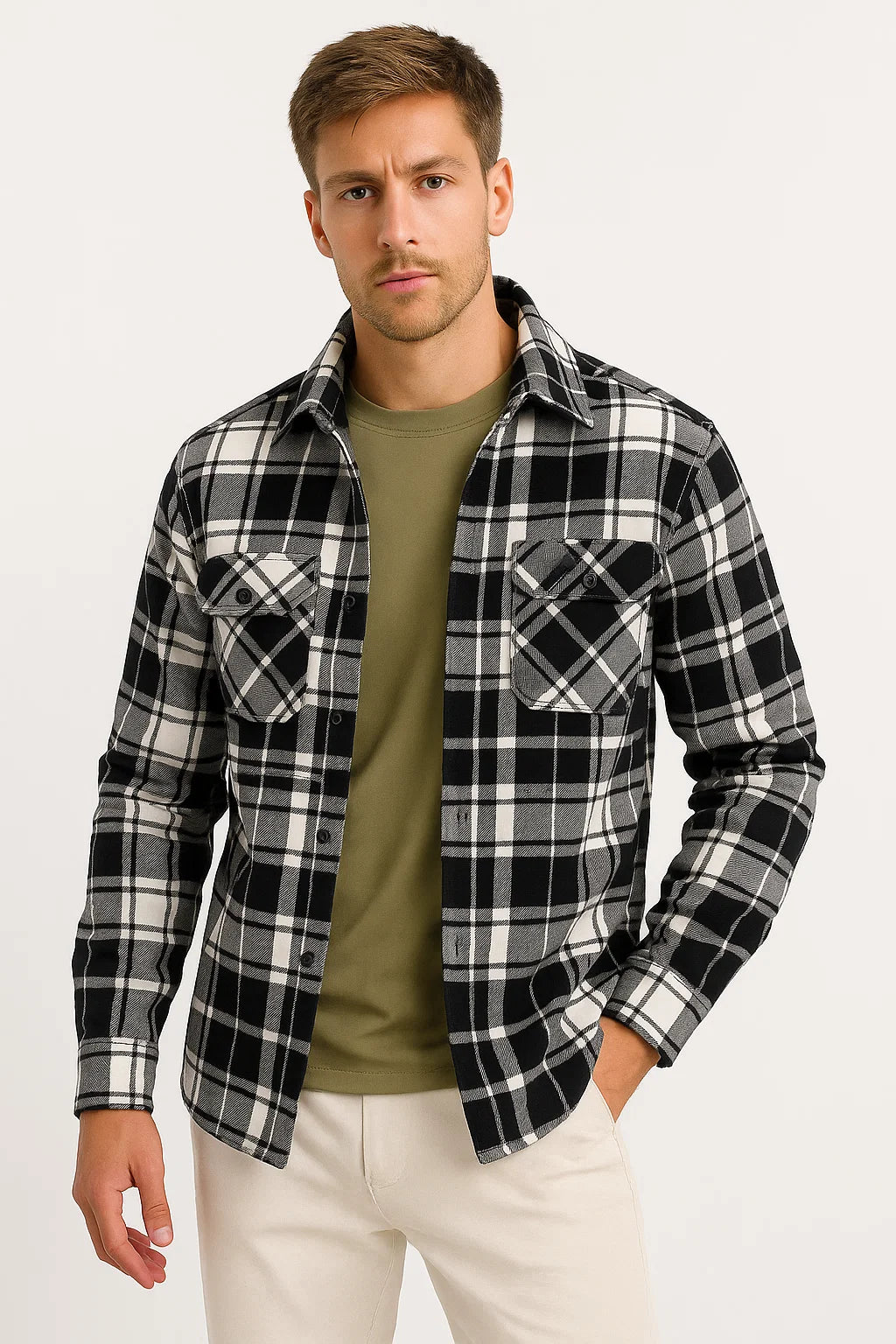 Quilted Plaid Overshirt Jacket | Cotton Lined