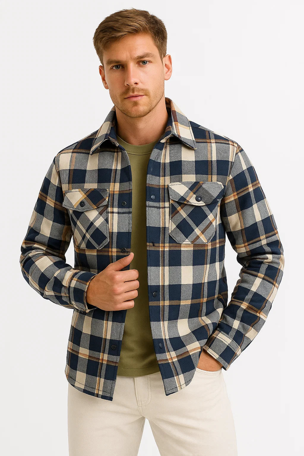 Quilted Plaid Overshirt Jacket | Cotton Lined