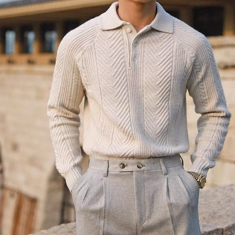 Polo Sweater | Textured Knit | Turn-Down Collar