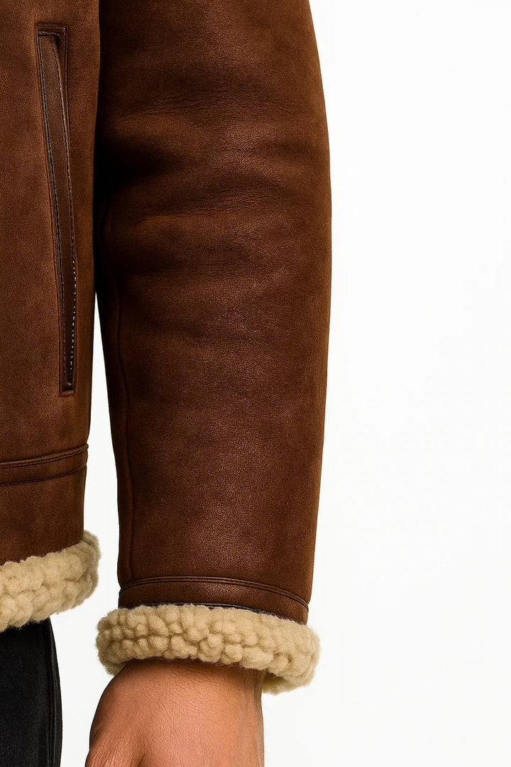 Shearling Leather Jacket | Brown Sheepskin Wool Lining