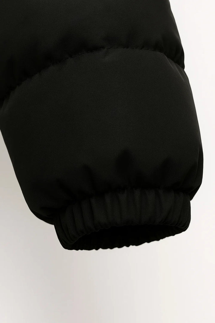 Hooded Puffer Jacket | Insulated Cotton Blend | Black