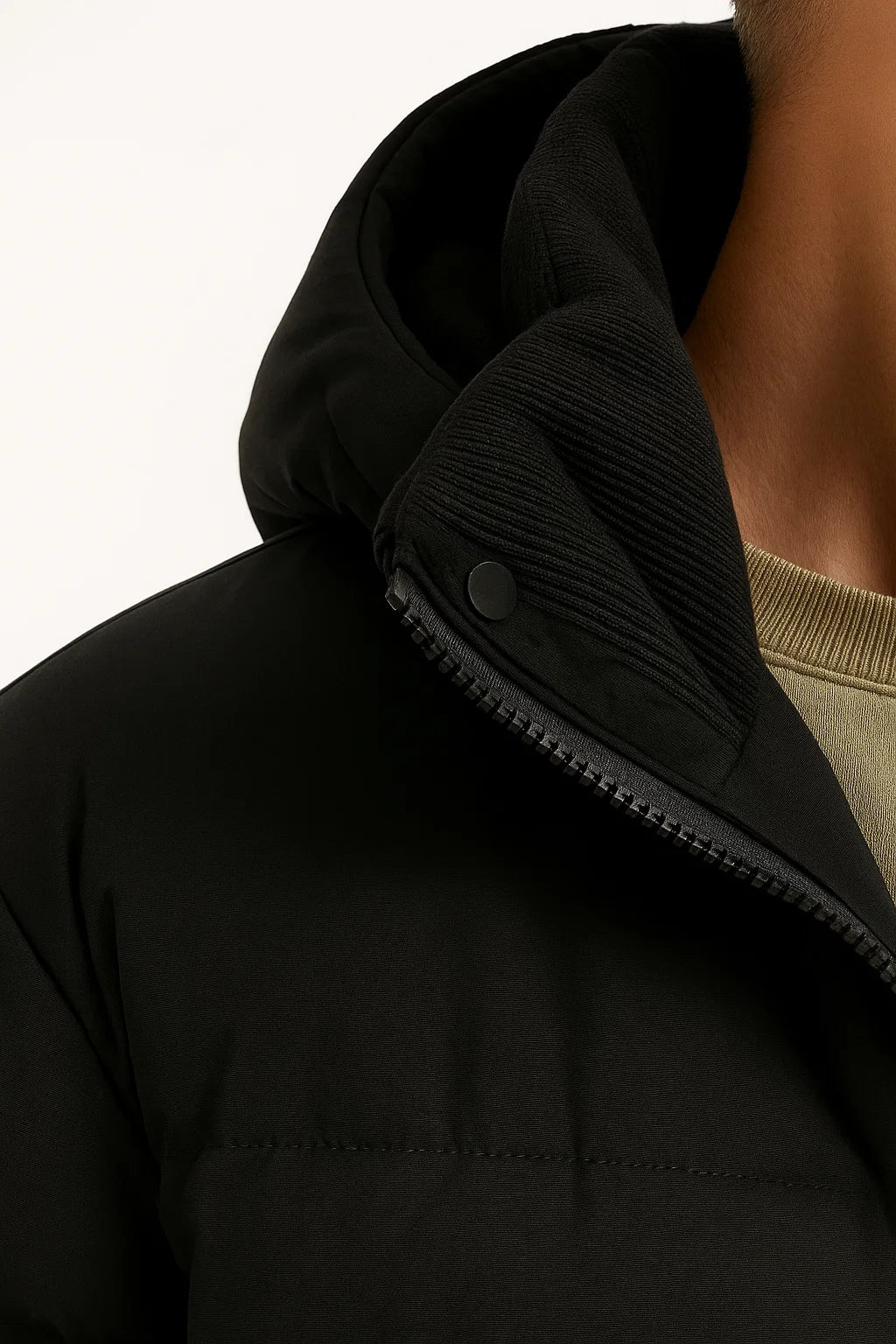 Hooded Puffer Jacket | Insulated Cotton Blend | Black