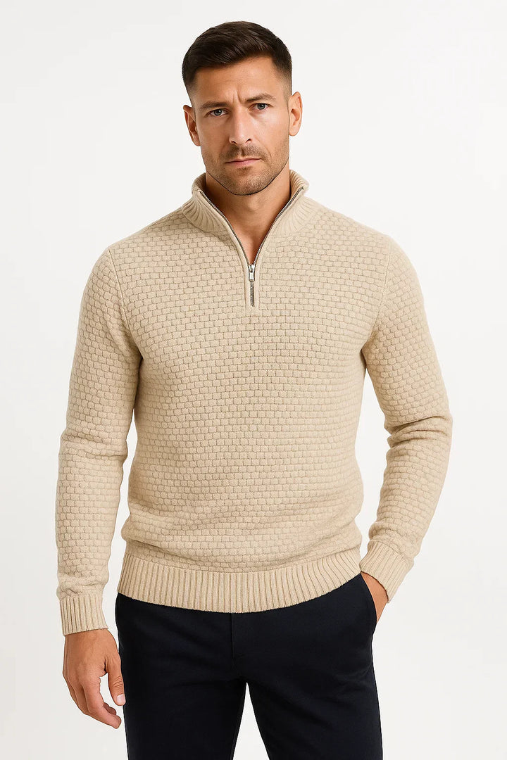 Men’s Waffle Quarter-Zip Sweater | Textured Knit | Modern Smart-Casual