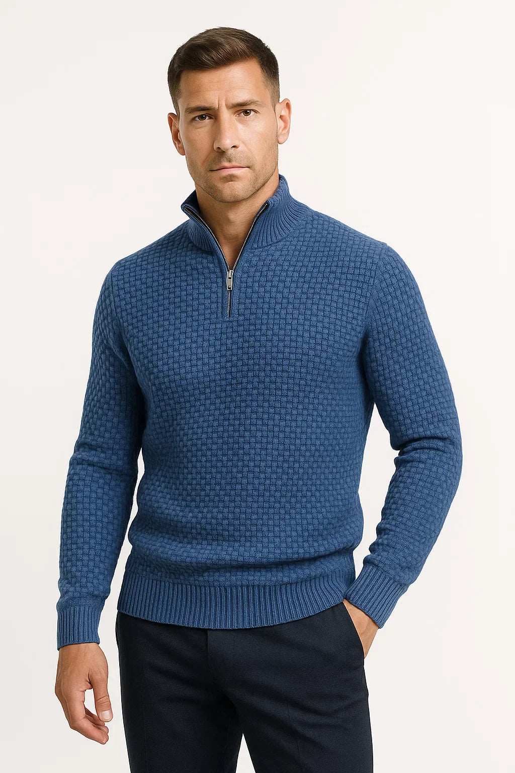 Men’s Waffle Quarter-Zip Sweater | Textured Knit | Modern Smart-Casual