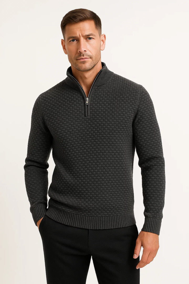Men’s Waffle Quarter-Zip Sweater | Textured Knit | Modern Smart-Casual